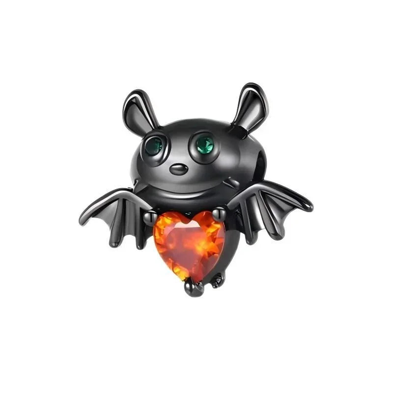 Halloween 925 Sterling Silver Black Skull, Bat & Pumpkin Charms | Pendant for DIY Original Bracelets, Women’s Fine Jewelry Gift