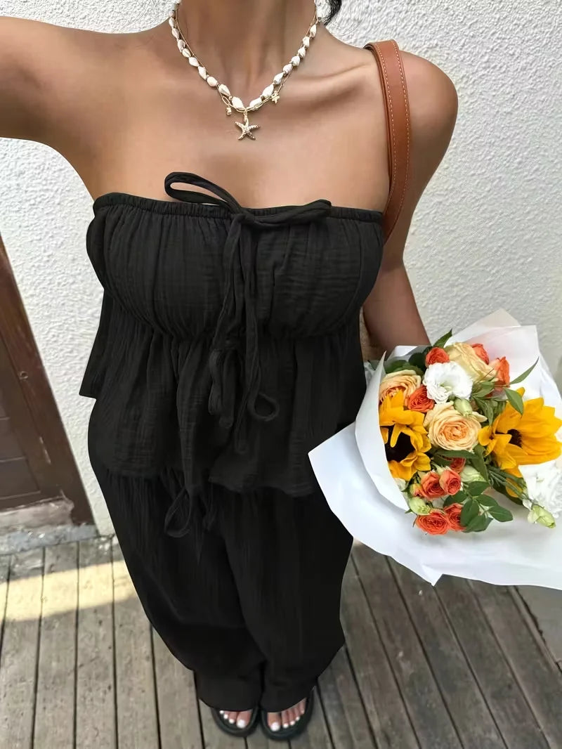 Women’s 2-Piece Casual Lace-Up Set – Top & Pants Outfit 👚👖✨