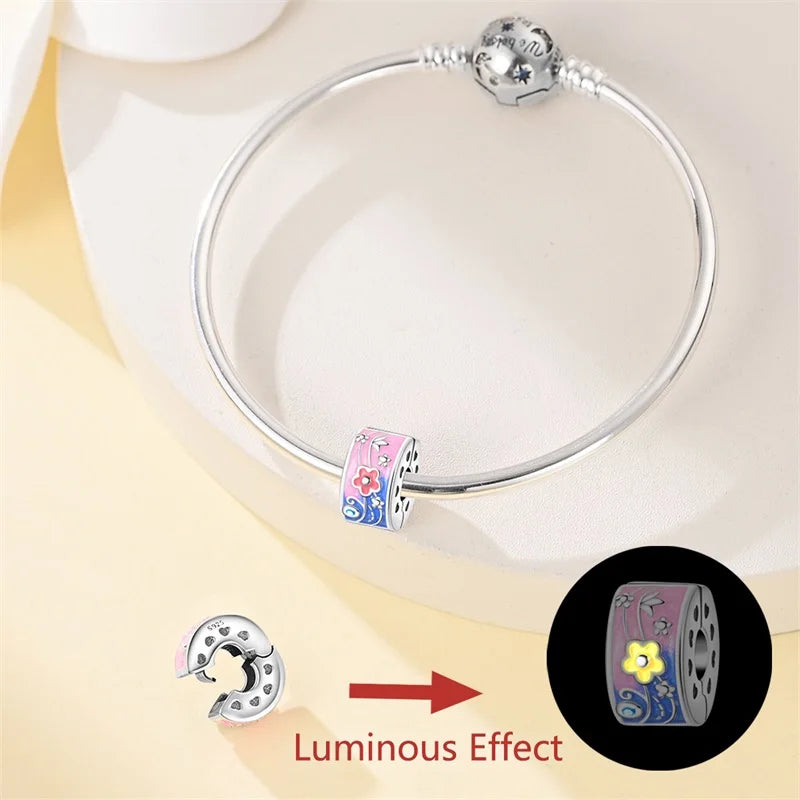 Original 925 Sterling Silver Luminous Lantern & Magic Cat Charm Bead | Glowing Angel Jungle Pendant for Bracelet Jewelry