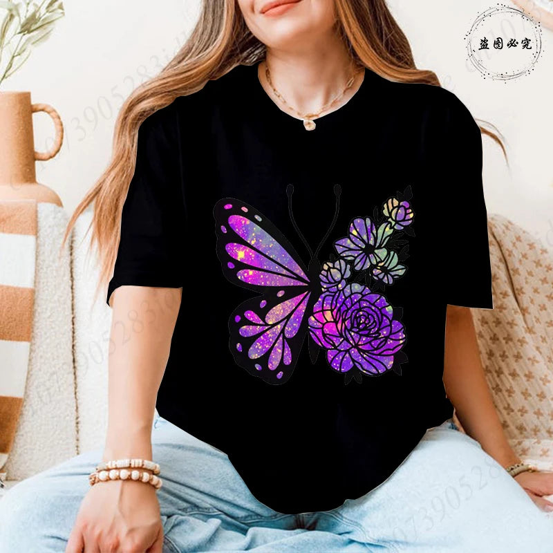 Women's Butterfly Flower Graphic T-Shirt – Aesthetic Short Sleeve Casual Summer Tee 2026 🦋🌸