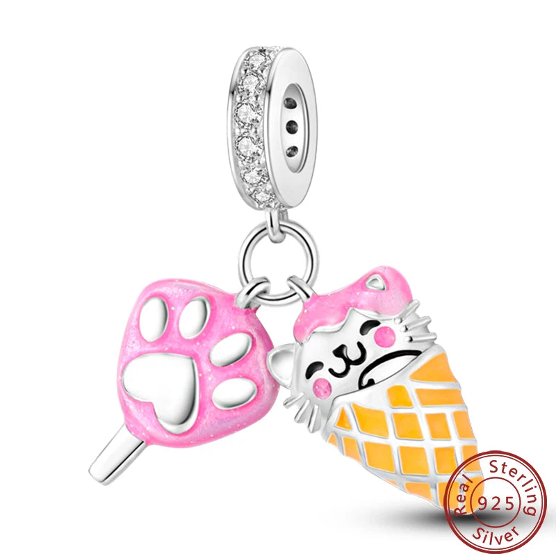 925 Sterling Silver Dessert Afternoon Tea Charm – Coffee, Cake, Pizza & Fries Beads Fit Original Pandora Bracelet DIY Jewelry
