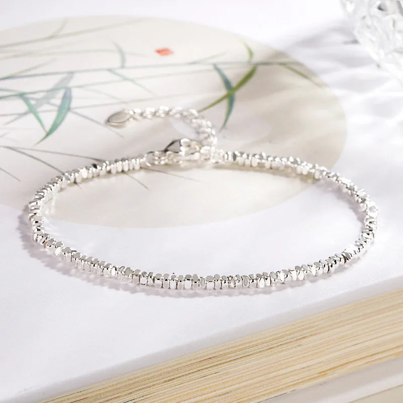 925 Sterling Silver Crushed Silver Bracelet – Irregular Jewelry for Women & Girls