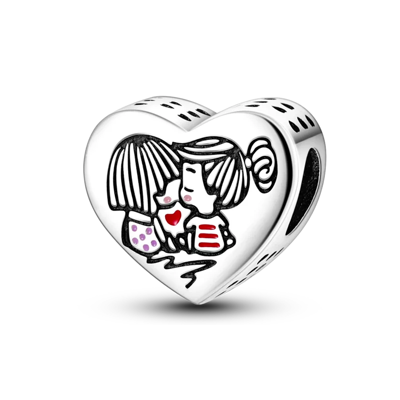 925 Sterling Silver Heart Shaped Warm Family Charm Beads Butterfly Flower Pendant