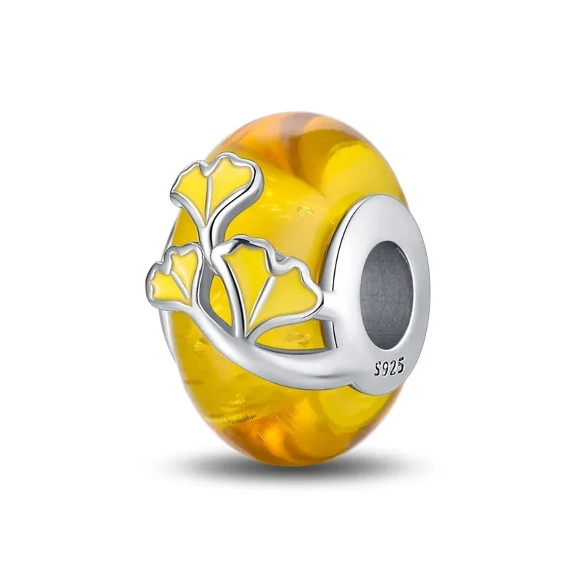 925 Sterling Silver Murano Glass Galaxy & Clover Heart Beads | Fit Pandora Bracelet DIY Jewelry Gift for Mum