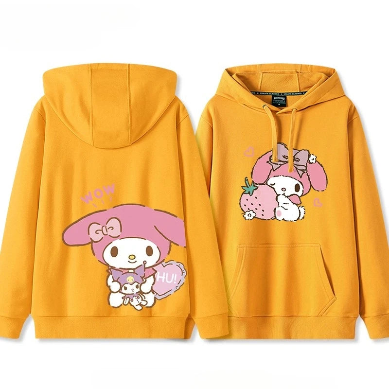 Japanese Retro My Melody Hoodie – Soft Strawberry Print Loose Casual Cute Girl Top 🍓🎀