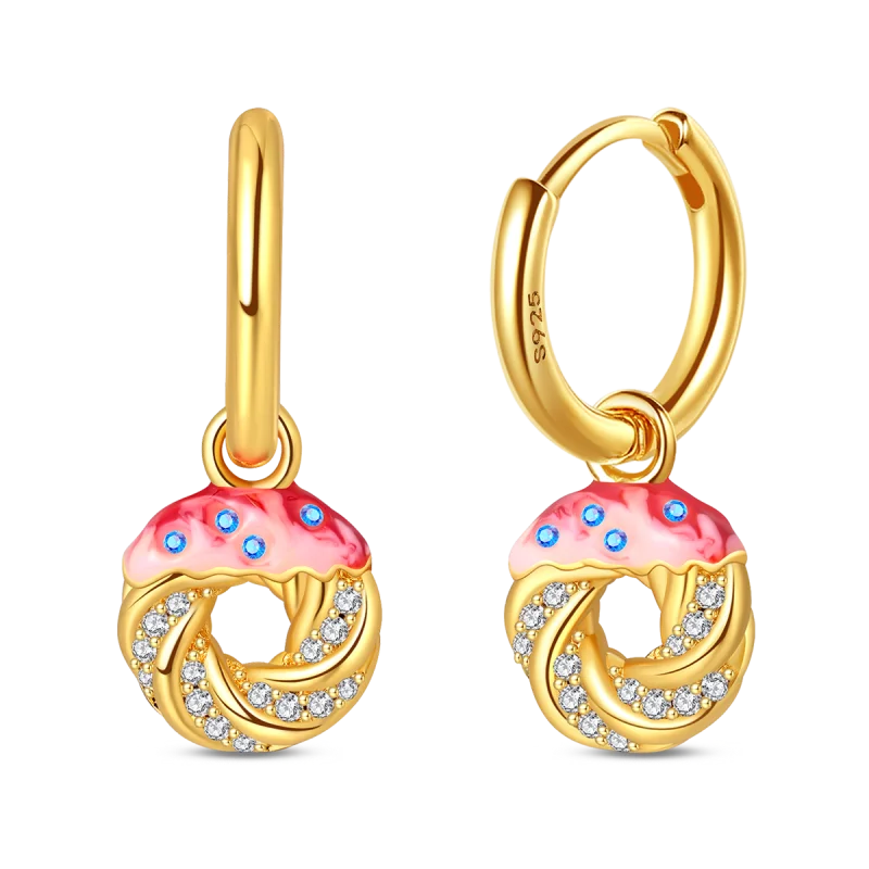 Original 925 Sterling Silver Fruit Series Earrings | Cherry & Strawberry Zircon Hoop Studs for Women Girls Party Jewelry