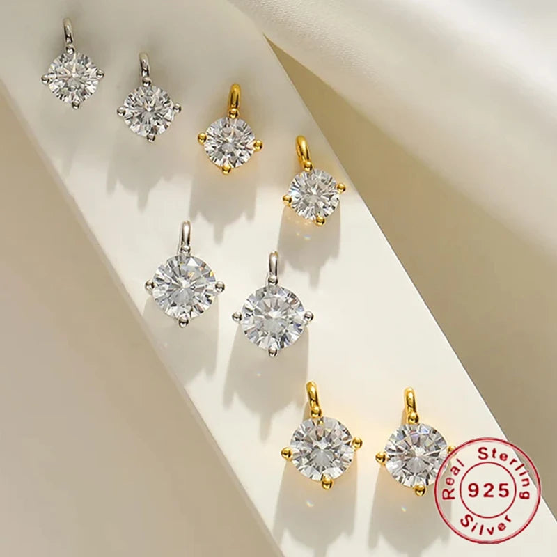 S925 Sterling Silver Round Zirconia Pendant – Gold Plated Charm for Necklace Chain DIY Fine Jewelry Making SD3