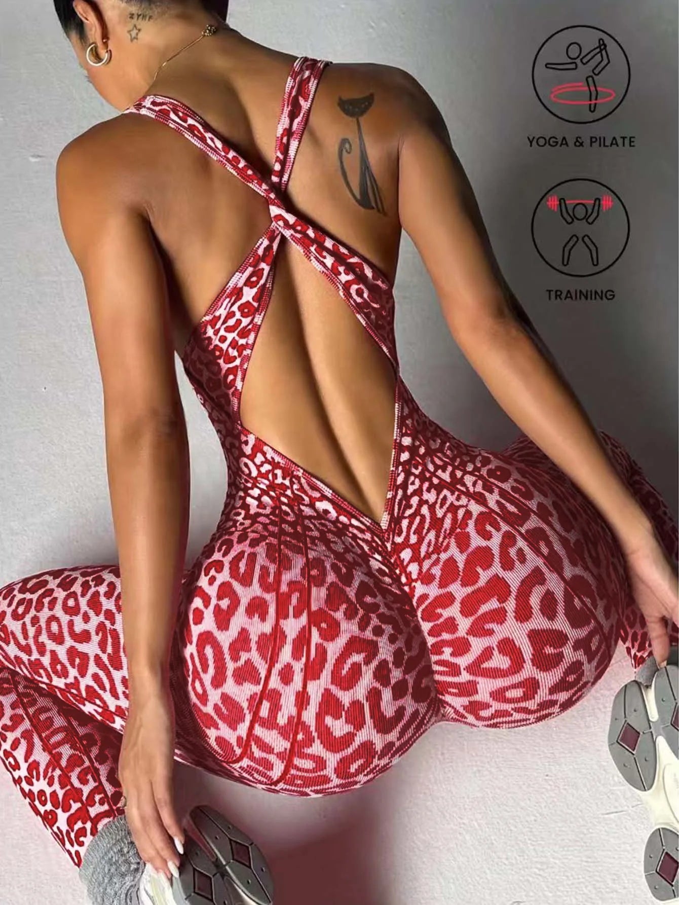 Women’s High Elasticity One-Piece Sports Yoga Suit – Cross Strap Backless Tight Fit 🧘‍♀️✨