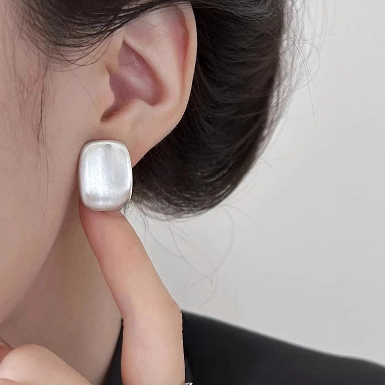 New 925 Sterling Silver Hoop Earrings – Matte Circle Geometric Punk Clip Earrings for Women & Girls