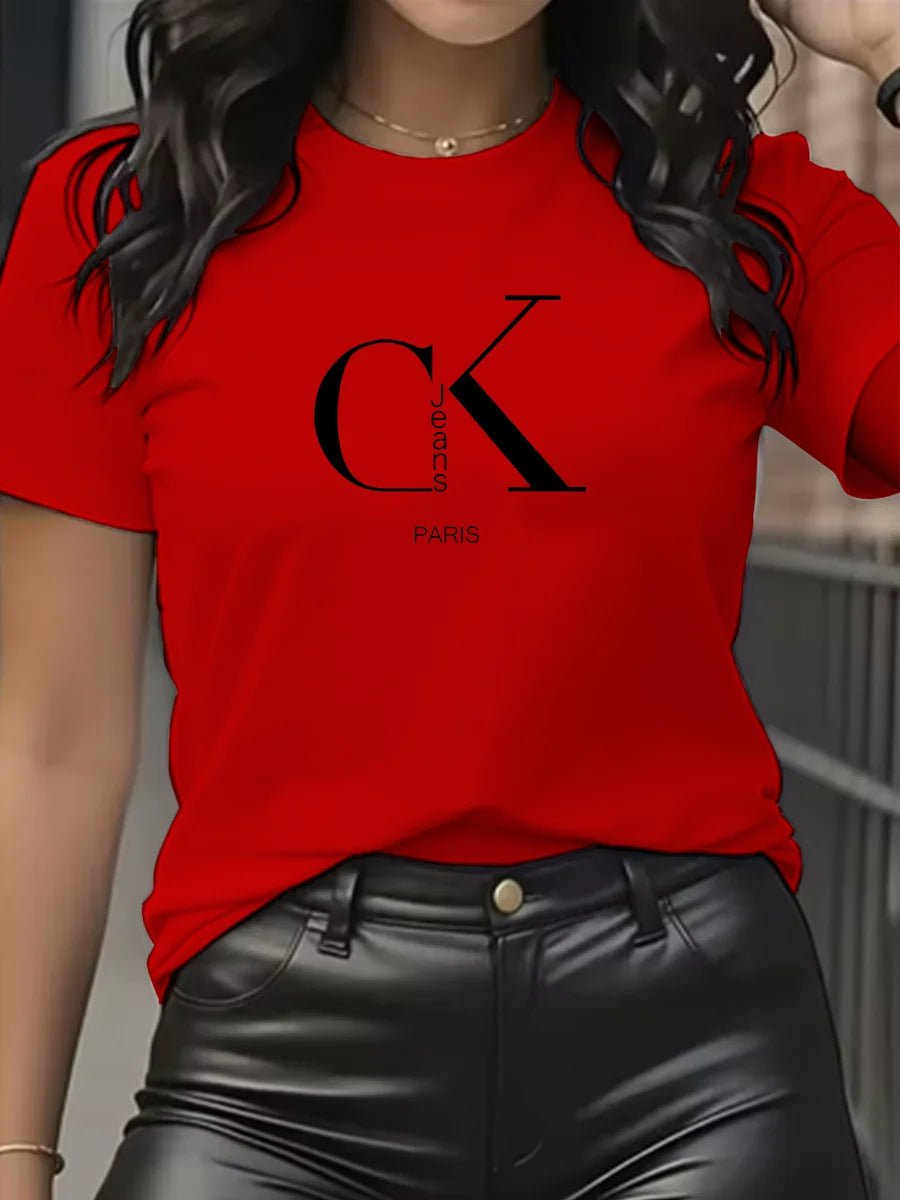 Luxury Brand Cartoon Letter Print T-Shirt | Women's Y2K Summer Trend Top | Fashion Short Sleeve Crew Neck Tee