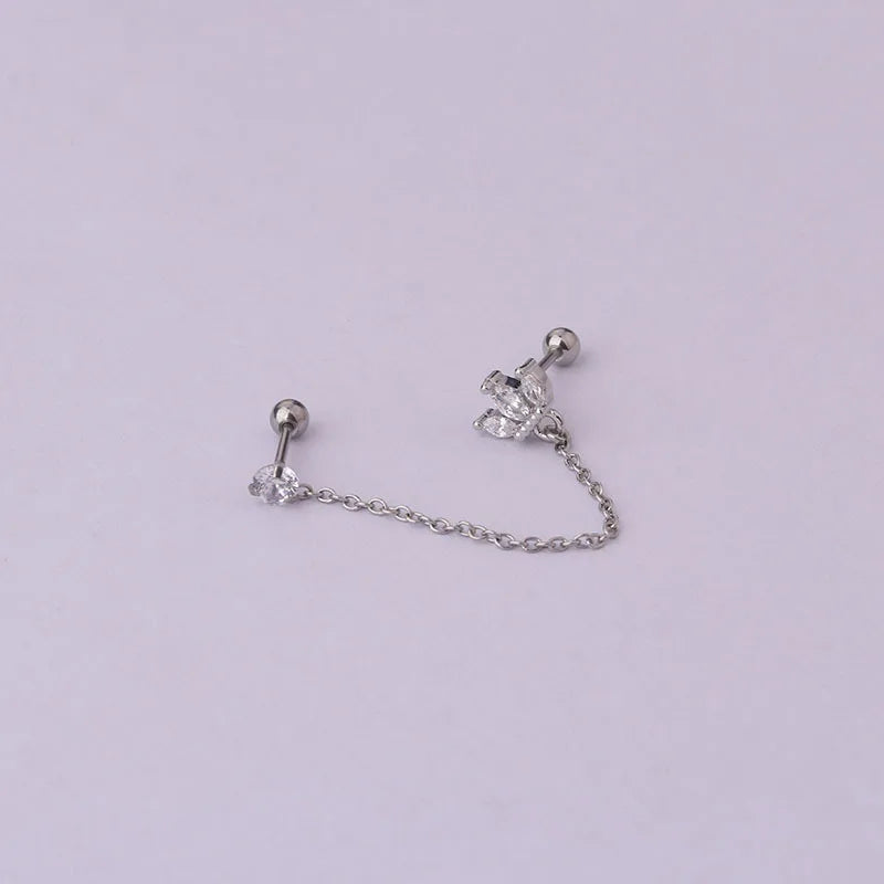 Women’s Punk Rock Helix Ear Cuff with Long Chain | Surgical Steel Fake Cartilage Hoop Earrings Set