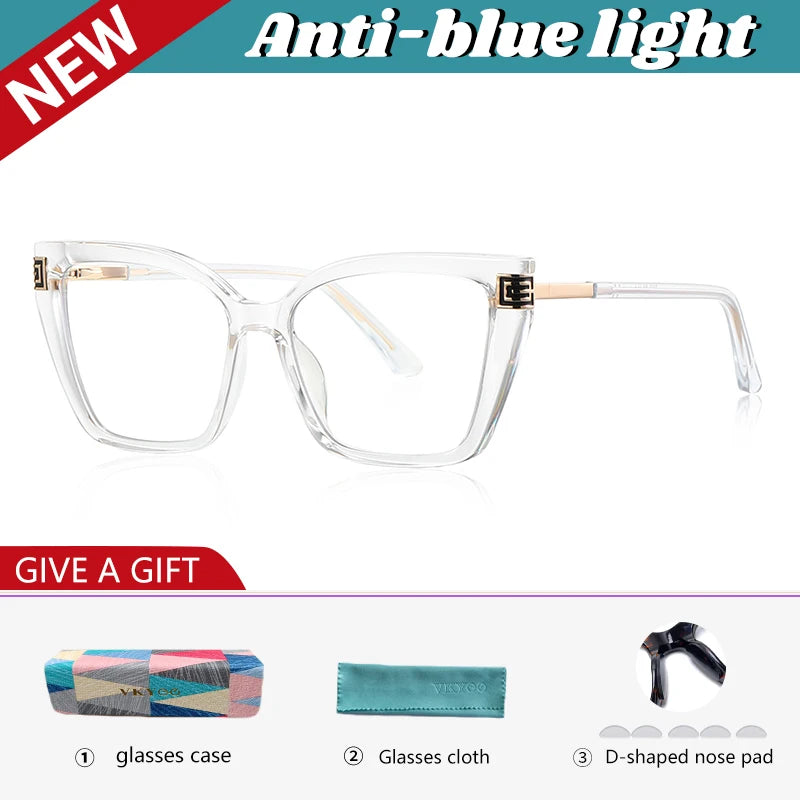 GENEVIEVE Personalized Large Frame Square Anti-Blue Light Reading Glasses – Women’s Photochromic Custom Prescription Eyewear