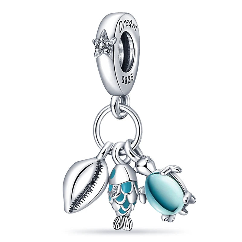 Blue Ocean Series 925 Sterling Silver Turtle Crab Mermaid Charms for 3mm Bracelet