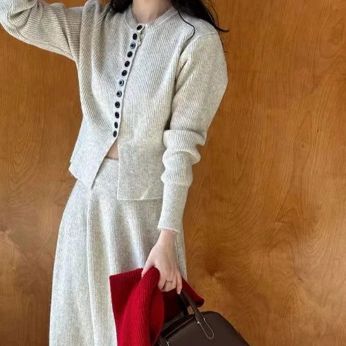 🍂 Soft Cozy Women’s Knitted Sweater & Cardigan Top 👚 Plus Dress Two-Piece Set ✨ Autumn Winter Long Sleeve Commute Wear