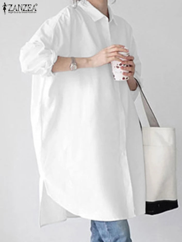 ZANZEA Summer Women Blouse – Lapel Neck Long Sleeve Casual Loose Work OL Top 👚☀️
