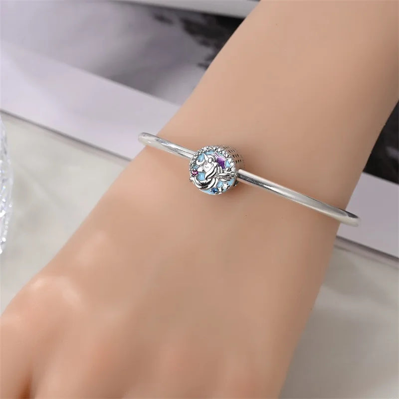 925 Silver Plated Magic Mirror Princess Angel Pink Charm Beads | Fits Original Pan 925 Bracelet | Exquisite DIY Jewelry