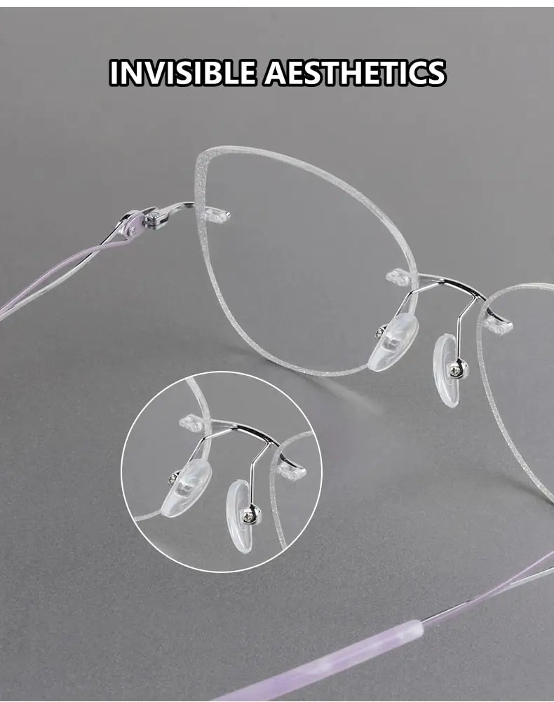 Women Rimless Titanium Cat Eye Glasses – Elegant Lightweight Butterfly Design Prescription Eyewear