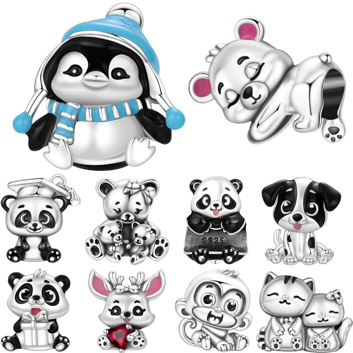 PANPOKI 925 Sterling Silver Blue Hat Penguin Beads | Animal Charms for Original Bracelet DIY Jewelry & Trendy Party Gifts