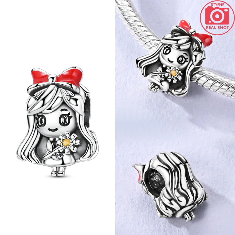 925 Sterling Silver Red Cherry Girl Polka Dot Matryoshka Charms | Bow Beads Fit Original Bracelet DIY Jewelry Gift for Women