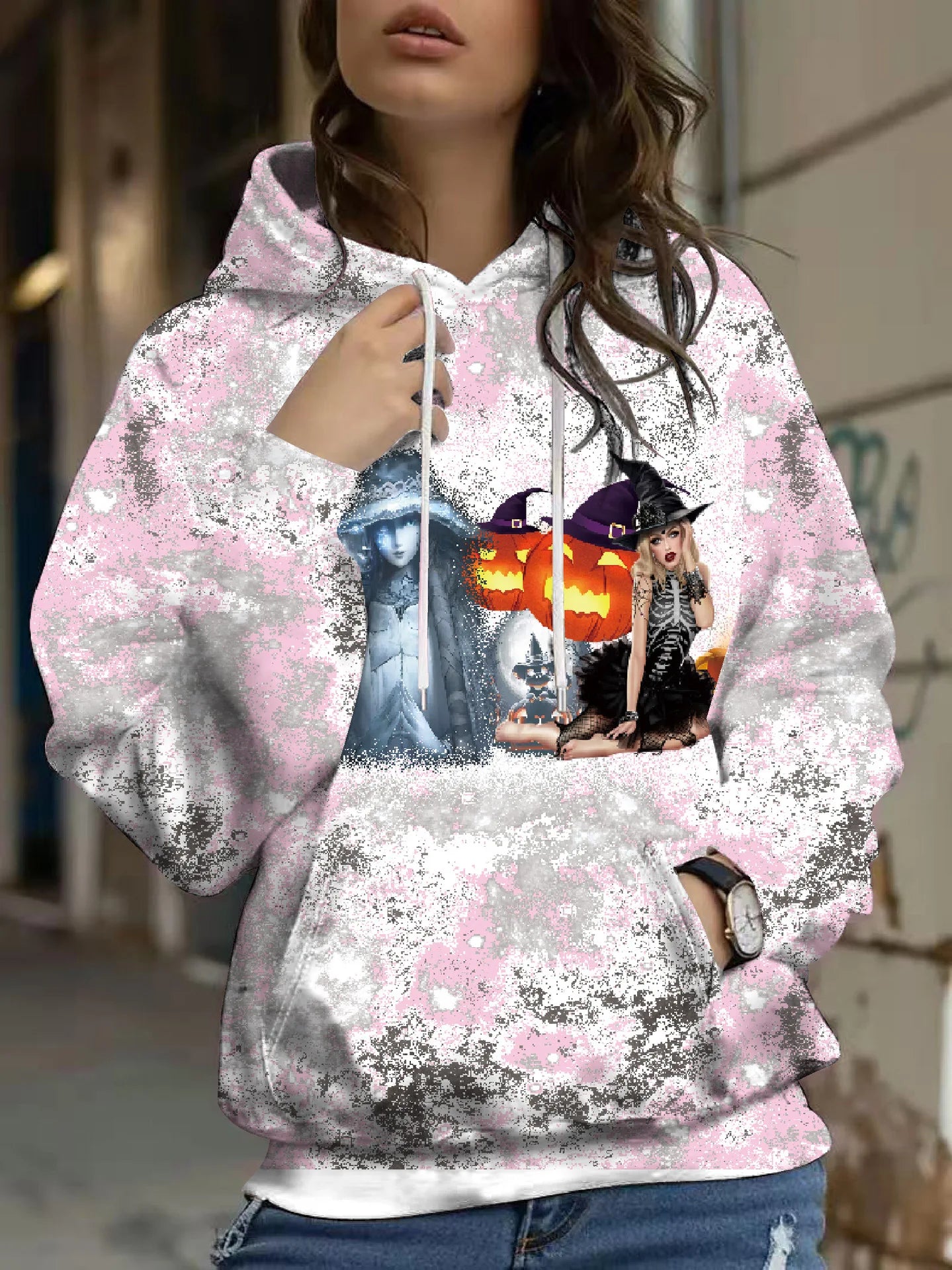 Loose Women’s Sweatshirt Hoodie | Halloween Retro Casual Pullover with Pocket | Long Sleeve Commuter Style