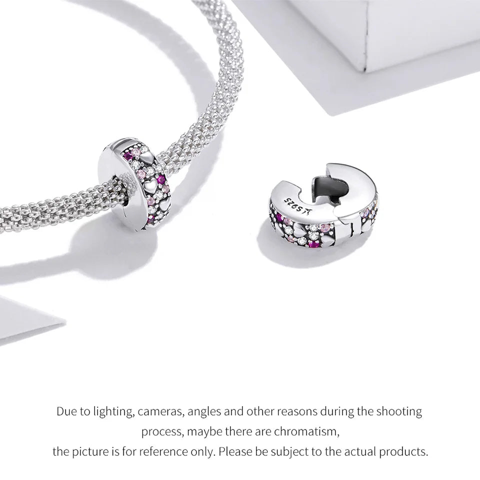 BISAER 925 Sterling Silver Clip Spacer Charm – Star & Cross Stopper Bead Fit Pandora Bracelet DIY Women’s Jewelry