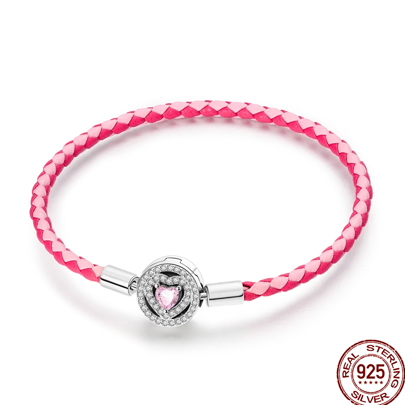 925 Sterling Silver Rainbow Leather Braided Bracelet | Eternal Love Stars & Moon Charm – DIY Women’s Beaded Jewelry Gift