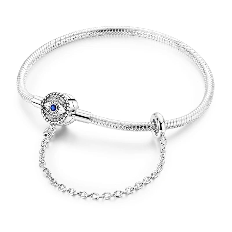 925 Sterling Silver Evil Eye Bracelet with Hand of Fatima | Blue Zircon Protection Charm Jewelry for Women