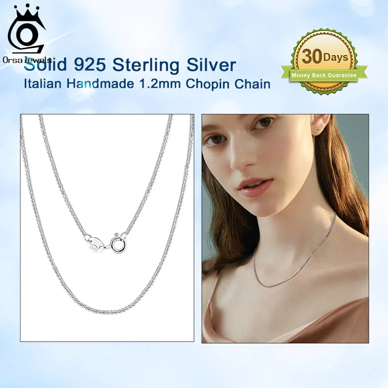 ORSA JEWELS Italian Handmade 1.2mm Chopin Chain Necklace – Solid 925 Sterling Silver Unisex Pendant Neck Chain Jewelry SC53