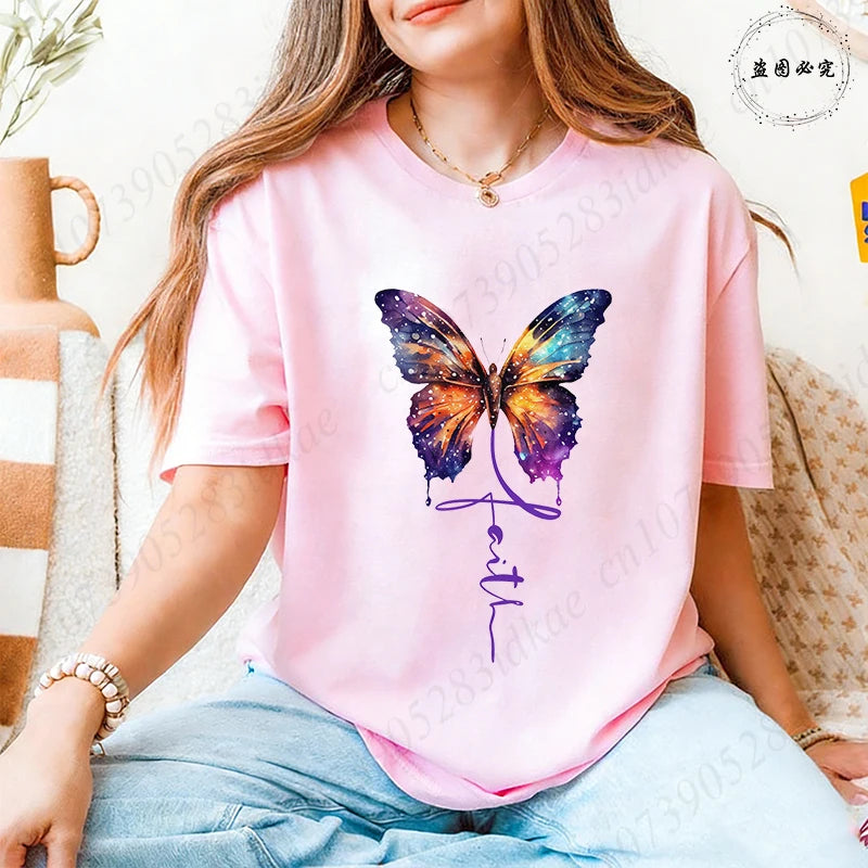 Women's Butterfly Flower Graphic T-Shirt – Aesthetic Short Sleeve Casual Summer Tee 2026 🦋🌸