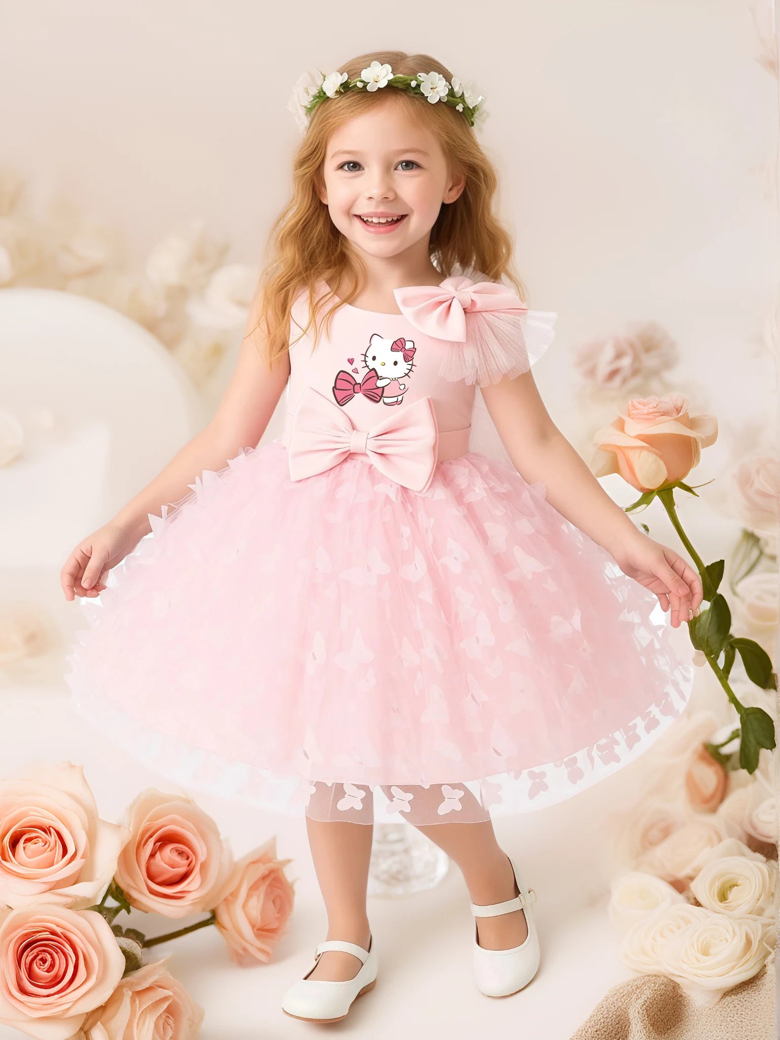 Hello Kitty Girls Princess Butterfly Dress – Toddler Birthday, Wedding & Christmas Party Luxury Gown for Kids