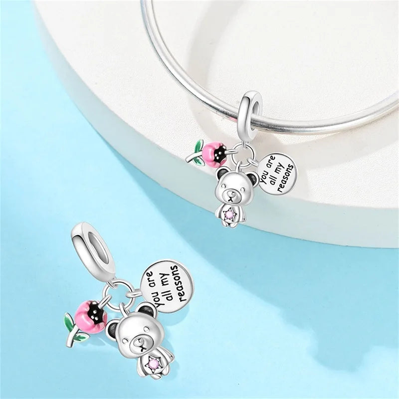 100% 925 Sterling Silver Teddy Bear, Kitten, Puppy & Elephant Luminous Firefly Charms | Sweet Beads Fit Pandora Bracelet Fine Jewelry