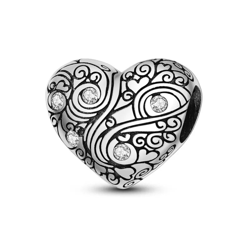 925 Sterling Silver Inlaid Zircon Love Heart & Snake Dangle Charm – Fits Original Pandora Bracelet, Women’s Jewelry Pendant Bead