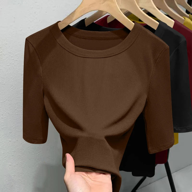 Slim Fit Ice Silk T-Shirt for Women | Summer Breathable Short Sleeve Top | Casual Round Neck Base Shirt