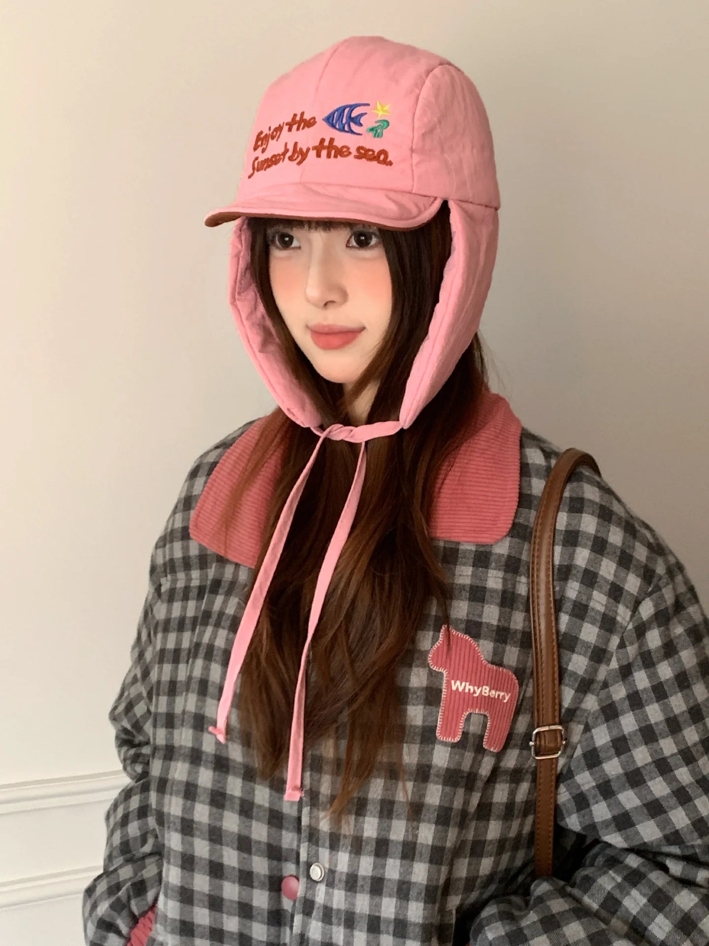 Korean Cute Alphabet Embroidery Thickened Lei Feng Hat Women's Winter Outdoor Cycling Warm Ear Hat Ski Hat