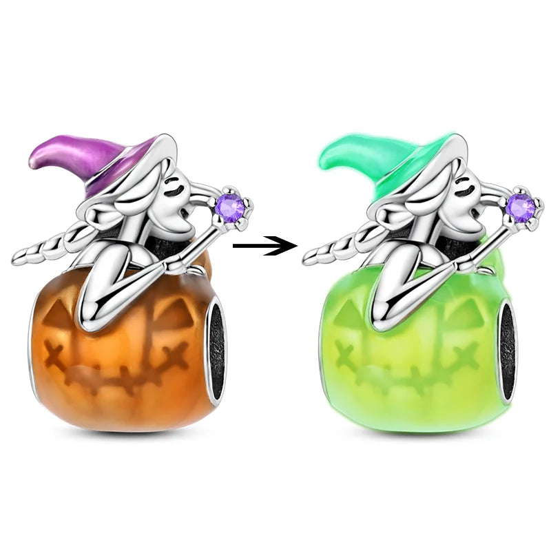 925 Sterling Silver Halloween Series Charms | Pumpkin, Witch, Skull & Candy Beads Fit Original Bracelet DIY Jewelry