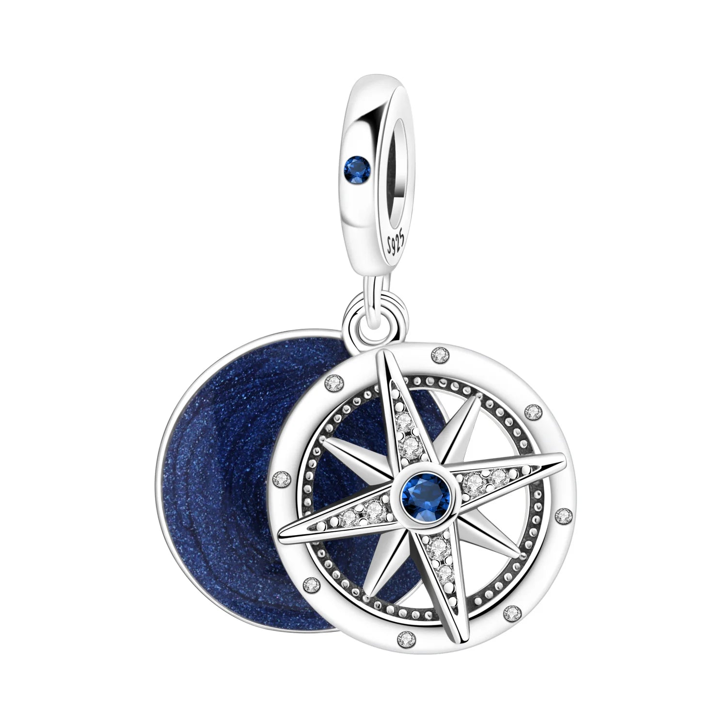 925 Sterling Silver Blue Star Compass Charm Pendant | Fit Bracelet DIY Jewelry Gift for Women