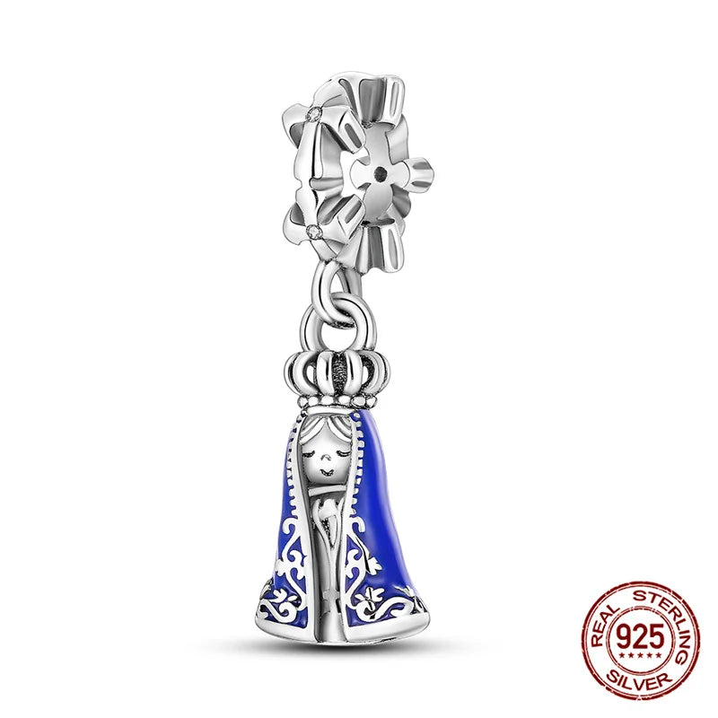 Hot Bible Cross Pink Zircon Charm – 925 Sterling Silver DIY Bracelet for Women