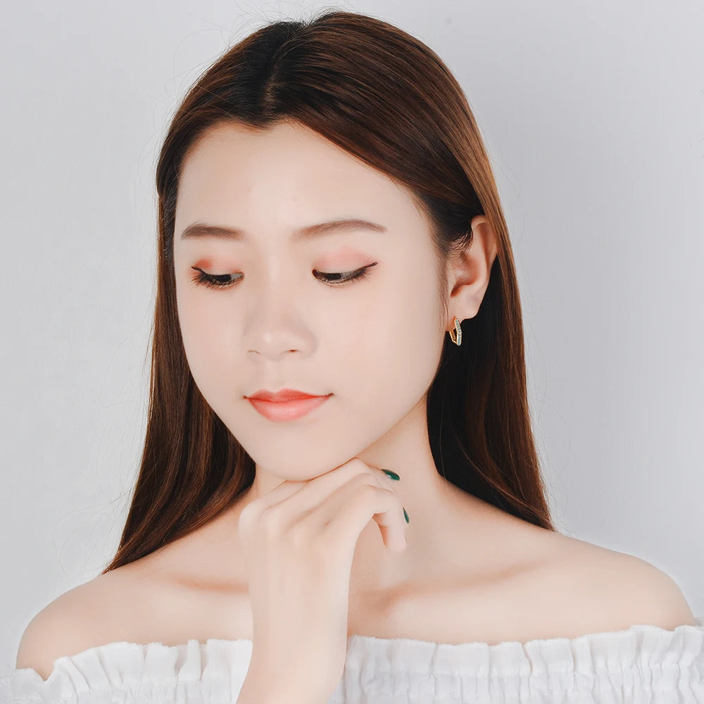 925 Sterling Silver Clear CZ Heart Geometric Hoop Earrings – Women’s Wedding & Engagement Fine Jewelry Gift