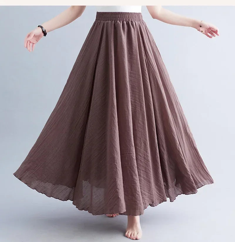 Fashion Solid Cotton Linen Women Maxi Skirt – Elegant Harajuku Casual Loose Long Skirt 👗✨