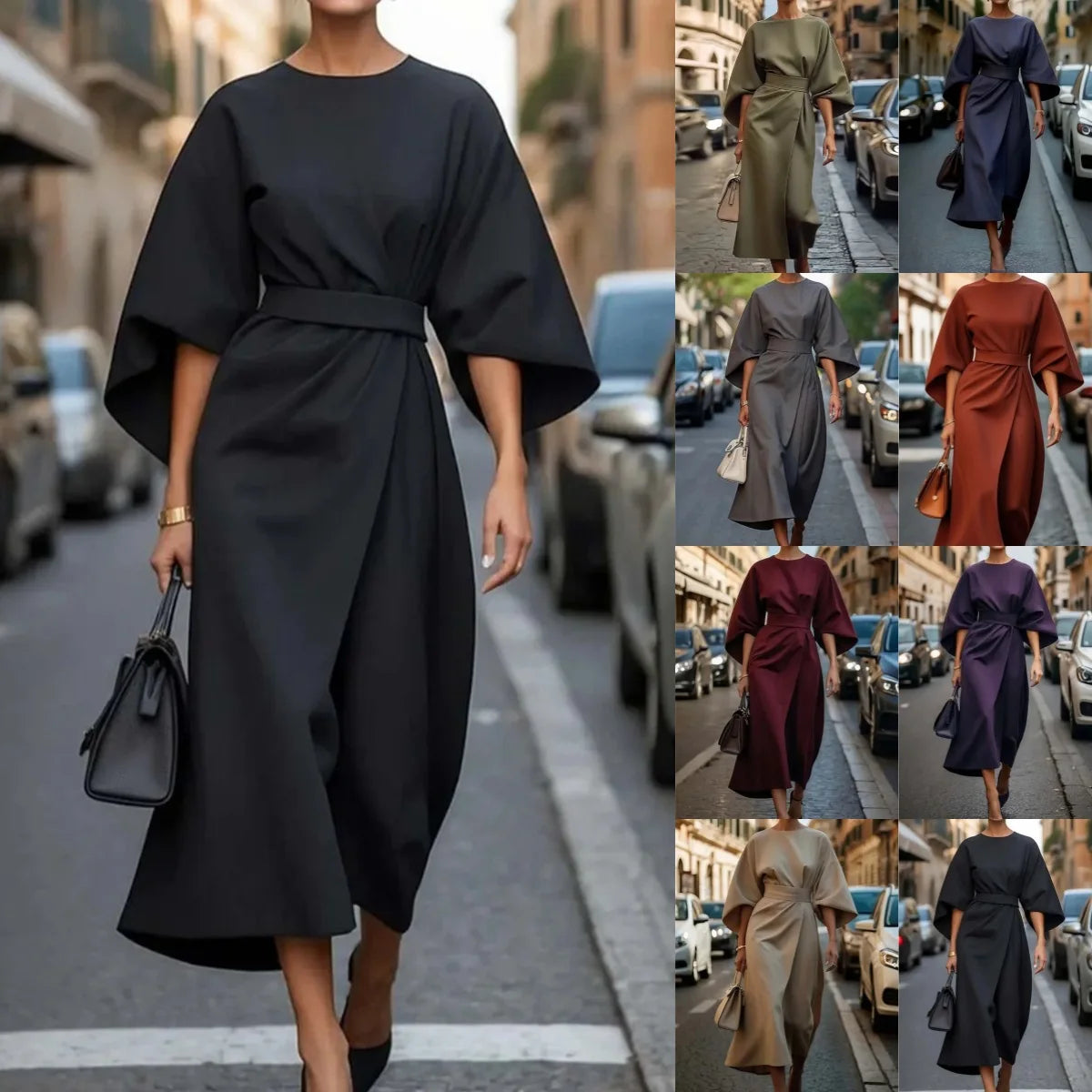 Elegant Long Sleeve Black Maxi Dress for Women | 2025 Loose O-Neck Casual Fashion Long Dress