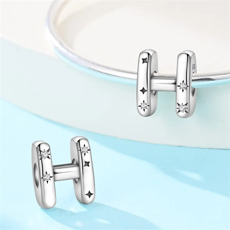 Classic 925 Sterling Silver A–Z Alphabet Charms | Letter Beads with Stars Fit Original Bracelet DIY Jewelry for Women