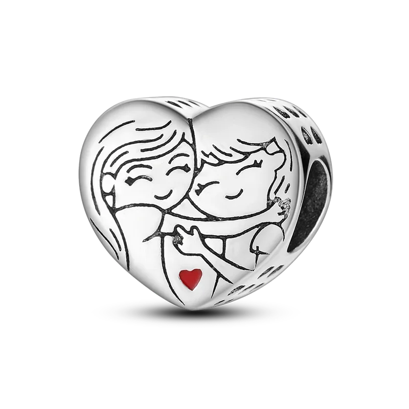 925 Sterling Silver Heart Shaped Warm Family Charm Beads Butterfly Flower Pendant