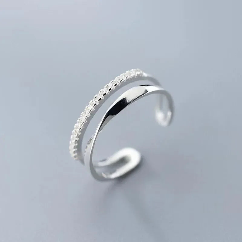 Original 925 Sterling Silver Double Lines Ring – Vintage Women’s Wedding Engagement Fine Jewelry