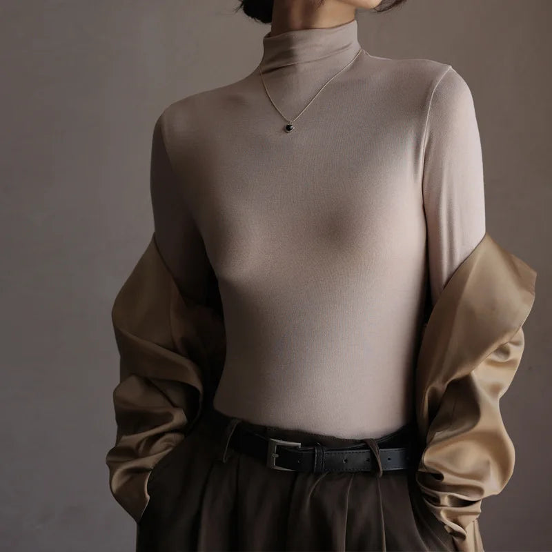 Women’s Solid Half-High Collar Sweater | Autumn Winter Long Sleeve Pullover | Casual Slim Bottoming Top