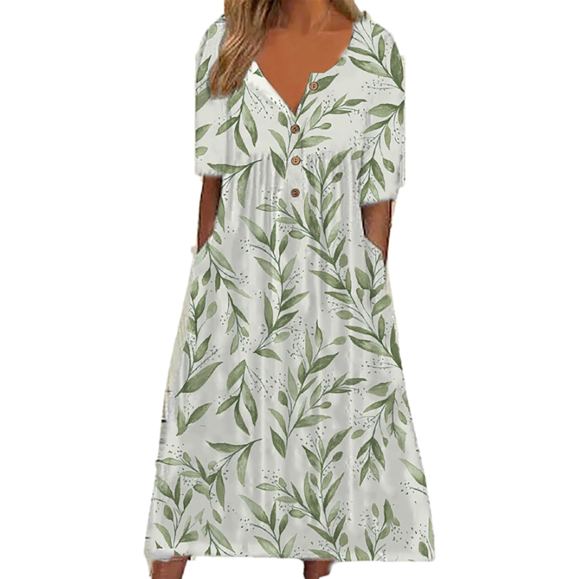 2024 Spring Plus Size Women’s Printed V-Neck Button Top – Short Sleeve Fashion Blouse with Pockets | European & American Style