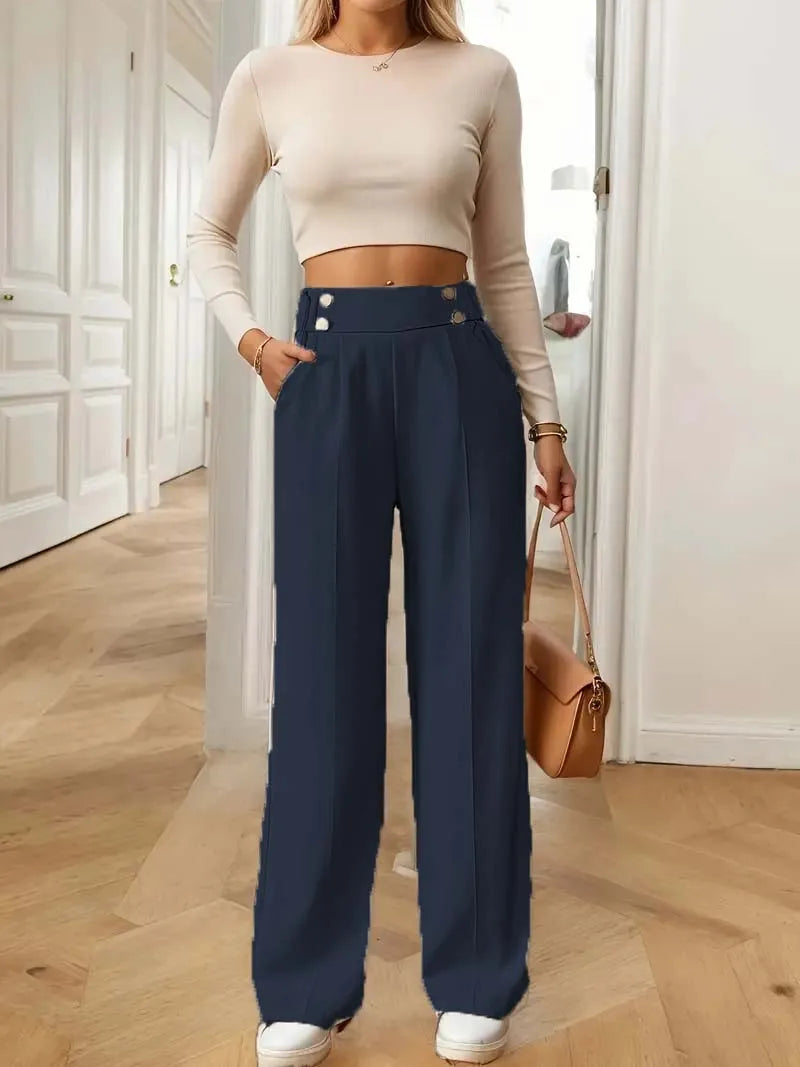 2025 Women’s High Waist Wide Leg Pants | Flowy Floor-Length Minimalist Straight Fit Trousers