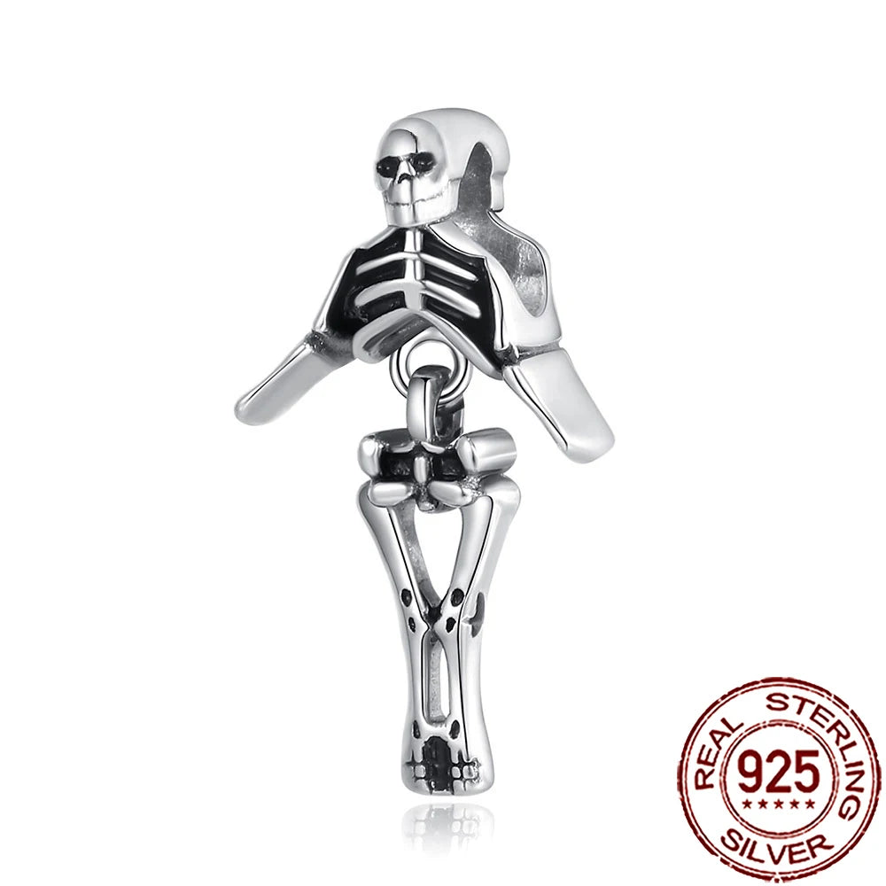 Gothic 925 Sterling Silver Grim Reaper Skull Charm Bead Fit Pandora Bracelet