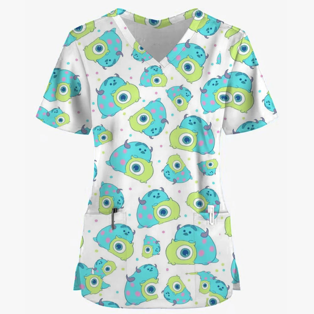 Women’s Disney Toy Story Print Surgical Uniforms – V-Neck Short Sleeve Medical Scrubs