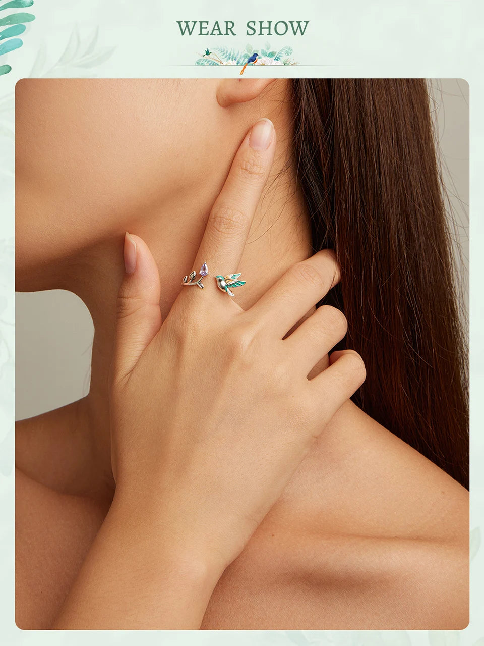 BISAER 925 Sterling Silver Floral Bird Open Ring | Adjustable White Gold Plated Flower Band for Women – Fine Party Jewelry