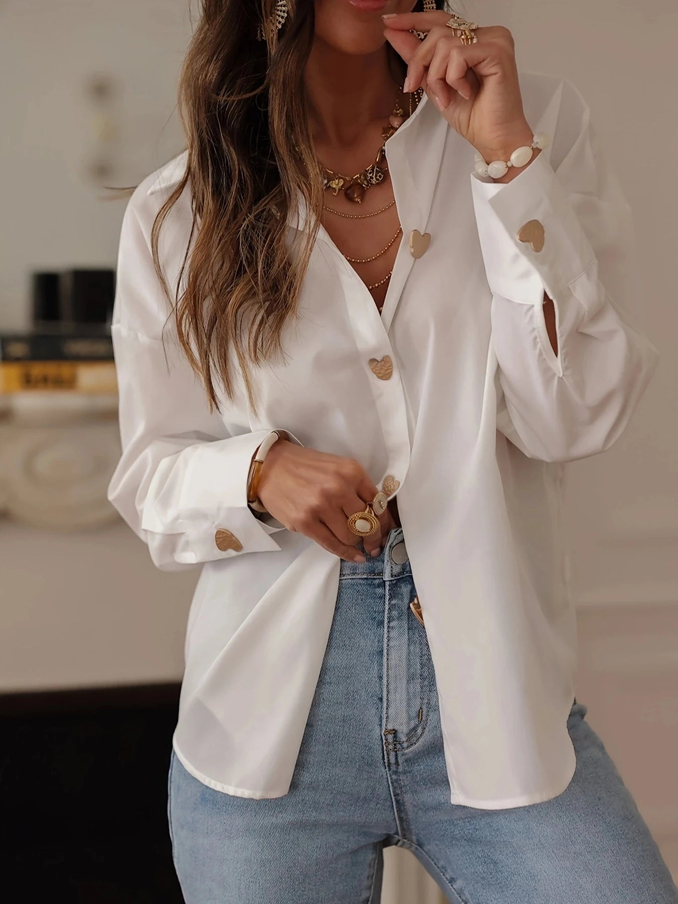 Ladies Solid Color Button-Down Shirt 🌿 Fashion Long Sleeve Top ✨